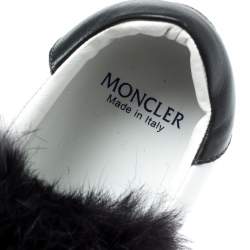 Moncler White/Black Leather and Fur Low Top Sneakers Size 38