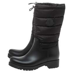 Moncler Black Nylon and Rubber Ginette Stivale Padded Mid Length Boots Size 37