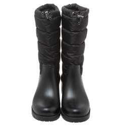 Moncler Black Nylon and Rubber Ginette Stivale Padded Mid Length Boots Size 37