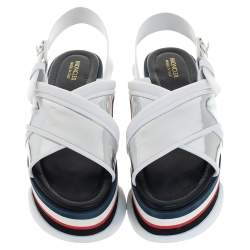 Moncler White/Silver Patent and  Leather Zelda Platform Sandals Size 37