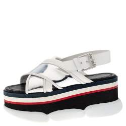 Moncler White/Silver Patent and  Leather Zelda Platform Sandals Size 37