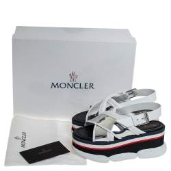 Moncler White/Silver Patent and  Leather Zelda Platform Sandals Size 37