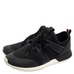 Pre Owned Moncler Black Knit Fabric And Rubber Meline Lace Up Sneakers Size 36