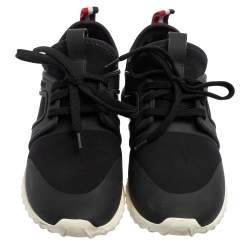 Pre Owned Moncler Black Knit Fabric And Rubber Meline Lace Up Sneakers Size 36