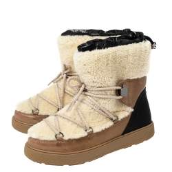 Moncler Tri-Color Shearling Fur and Leather Snow Boots Size 38 