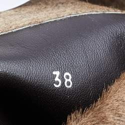 Pre Owned Moncler Brown/Beige Fur Wedge Knee Length Boots Size 38