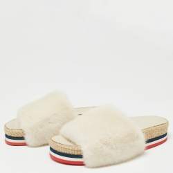 Moncler Cream Fur Flat Sandals Size 37