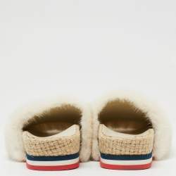 Moncler Cream Fur Flat Sandals Size 37