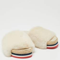 Moncler Cream Fur Flat Sandals Size 37