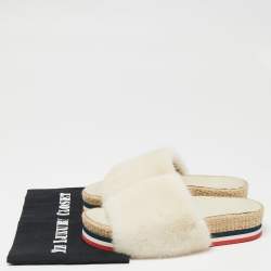 Moncler Cream Fur Flat Sandals Size 37