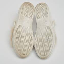 Pre Owned Moncler White Leather and Fur Victorie Slip-On Sneakers Size 39