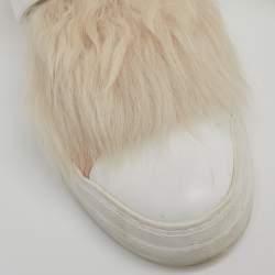 Pre Owned Moncler White Leather and Fur Victorie Slip-On Sneakers Size 39