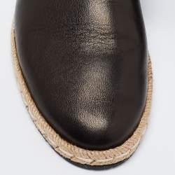 Pre Owned Moncler Black Leather Ankle-Tie Espadrille Flats Size 38