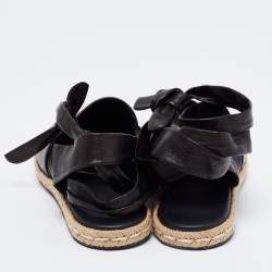 Pre Owned Moncler Black Leather Ankle-Tie Espadrille Flats Size 38