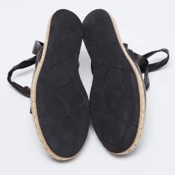 Pre Owned Moncler Black Leather Ankle-Tie Espadrille Flats Size 38