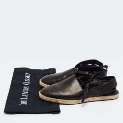 Pre Owned Moncler Black Leather Ankle-Tie Espadrille Flats Size 38