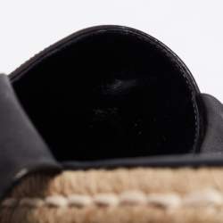 Pre Owned Moncler Black Leather Ankle-Tie Espadrille Flats Size 38