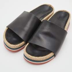 Moncler Black Leather Evelyne Espadrille Slide Sandals Size 39