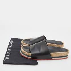Moncler Black Leather Evelyne Espadrille Slide Sandals Size 39