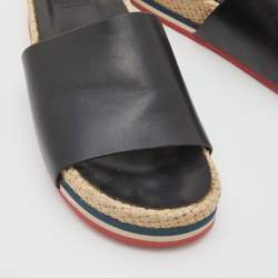Moncler Black Leather Evelyne Espadrille Slide Sandals Size 39