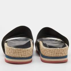 Moncler Black Leather Evelyne Espadrille Slide Sandals Size 39