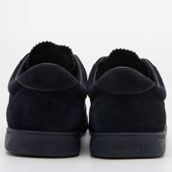 Pre Owned Moncler Navy Blue Suede New Monaco Low Top Sneakers Size 40