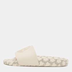 Pre Owned Moncler Cream Rubber Jeanne Flat Slides Size 39