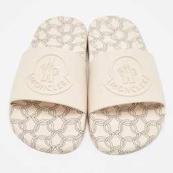 Pre Owned Moncler Cream Rubber Jeanne Flat Slides Size 39