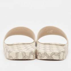 Pre Owned Moncler Cream Rubber Jeanne Flat Slides Size 39