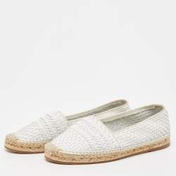 Pre Owned Moncler White Woven Leather Espadrille Flats Size 40