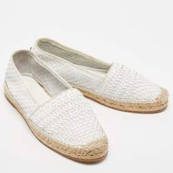Pre Owned Moncler White Woven Leather Espadrille Flats Size 40
