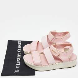 Moncler Pink Leather and Elastic Platform Sandals Size 38