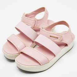 Moncler Pink Leather and Elastic Platform Sandals Size 38