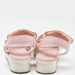 Moncler Pink Leather and Elastic Platform Sandals Size 38