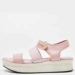 Moncler Pink Leather and Elastic Platform Sandals Size 38