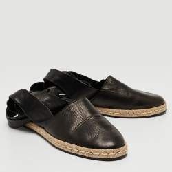 Moncler Black Leather Ankle Tie Espadrille Flats Size 37