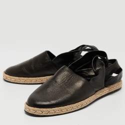 Moncler Black Leather Ankle Tie Espadrille Flats Size 37