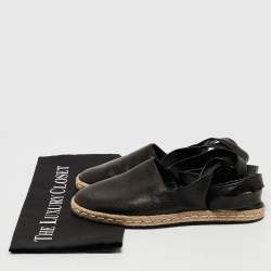 Moncler Black Leather Ankle Tie Espadrille Flats Size 37