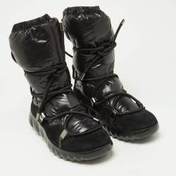 Moncler Black Fabric and Suede Lace Up Ankle Boots Size 40