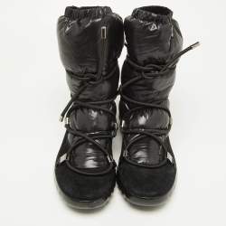 Moncler Black Fabric and Suede Lace Up Ankle Boots Size 40