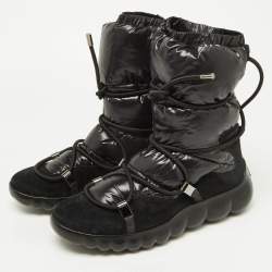 Moncler Black Fabric and Suede Lace Up Ankle Boots Size 40