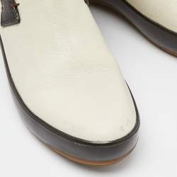 Pre Owned Moncler Off White Satin and Leather Snow Boots Size 39