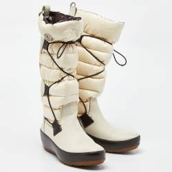 Pre Owned Moncler Off White Satin and Leather Snow Boots Size 39