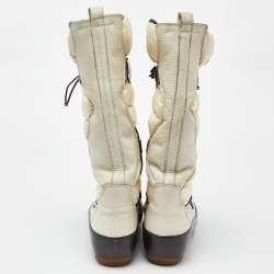 Pre Owned Moncler Off White Satin and Leather Snow Boots Size 39