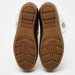 Pre Owned Moncler Off White Satin and Leather Snow Boots Size 39