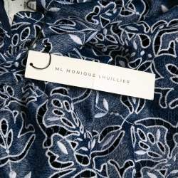 ML Monique Lhuillier Blue Floral Lave Flounce Midi Dress XS