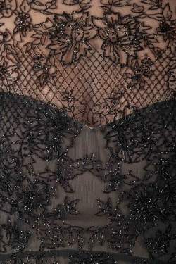 Monique Lhuillier Noir Black Embellished Long Sleeve Evening Gown S