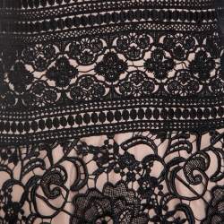 Pre Owned Monique Lhuillier Black And Beige Lace V Neck Maxi Dress L
