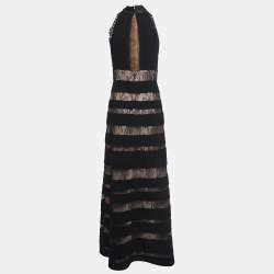 ML by Monique Lhuillier Black Lace And Crepe High Neck Gown M