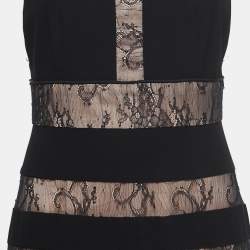 ML by Monique Lhuillier Black Lace And Crepe High Neck Gown M